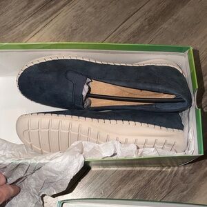 easy street Navy Blue Suede-Look Slip-On Loafers